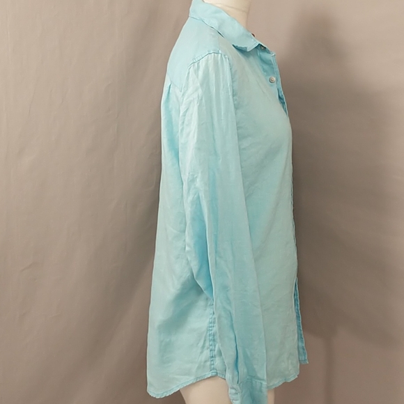 Cerulean Blue 100% Linen Shirt DKNY Lightweight Quality Button Down Long Sleeve - Picture 3 of 9